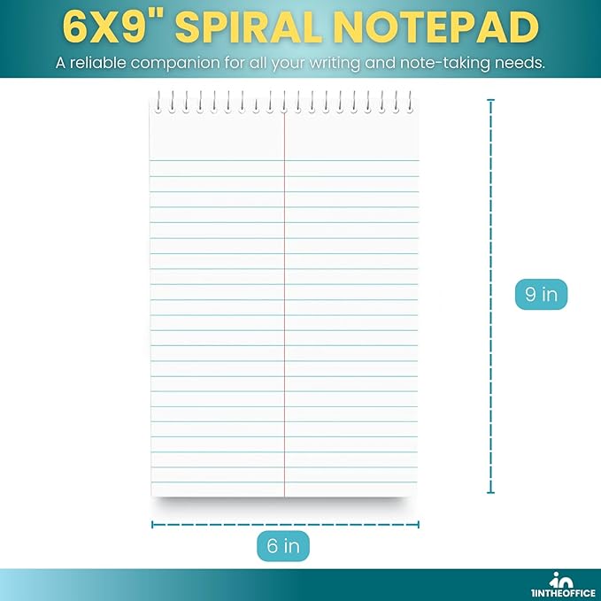 1InTheOffice Steno Pads Spiral 6x9, Steno Note Pads, Spiral Steno Pads, Gregg Ruled, 80 Sheets/Pack, White, 24 Pack