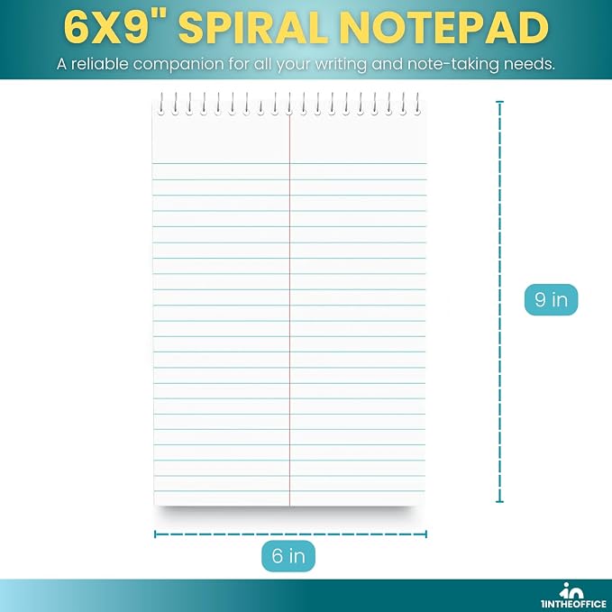 1InTheOffice Spiral Steno Pads, 6 x 9 in, Gregg-Ruled, White, 80 Sheets per Pad, Spiral Note Pads, 12 Pack