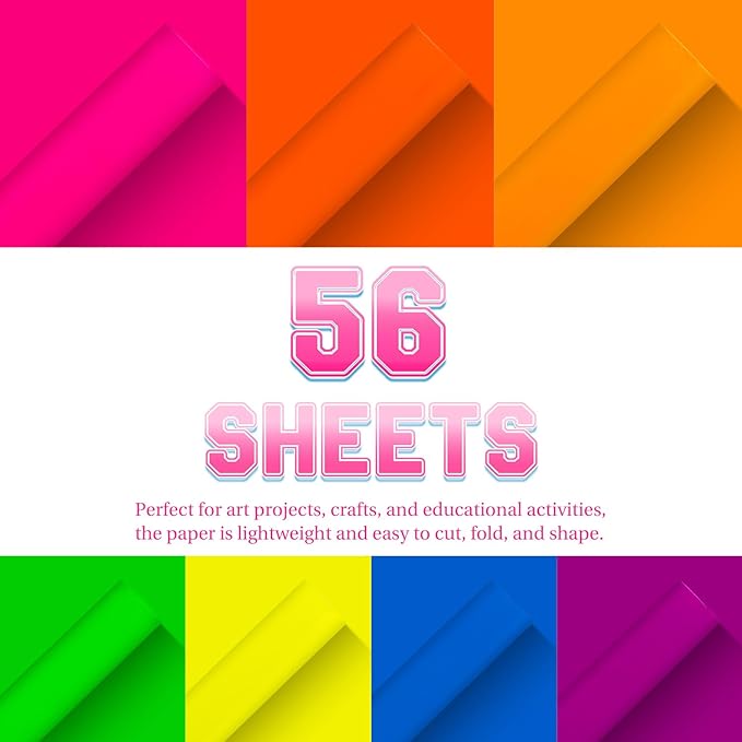Construction Paper 8.5x11 in,70 Sheets,Set of 7 Colors Neon Fluorescent 178GSM/65LB Heavyweight Construction Paper,Crafts,Arts,School Classroom Art Supplies Assorted Colors Bulk Pape