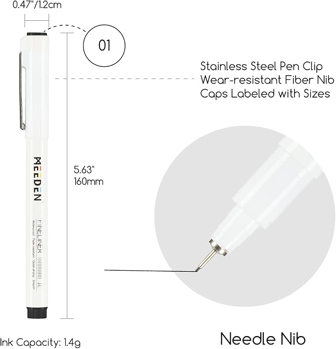 MEEDEN Micro Fineliner Drawing Pens: 0.1mm Needle Nib, 6 Pack, Black Ink