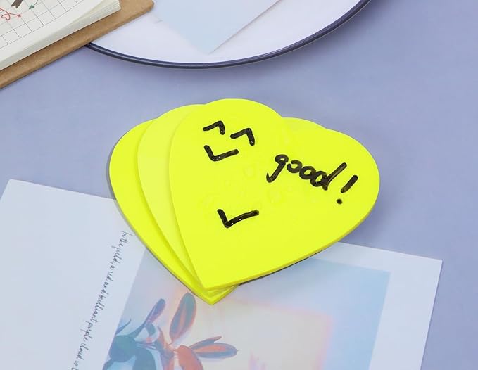 ONLYKXY 3 Pack Heart Shaped Transparent Sticky Notes 2.8X2.8in Waterproof Self-Stick Book Tabs 150 Sheets PET Markers Sticky Notes Pad (Fluorescent Yellow)
