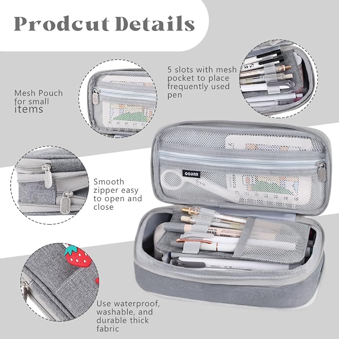 iSuperb Foldable Pencil Case Zipper Big Capacity Aesthetic Canvas Pencil Pouch Compartments Stationery Organizers Pen Bag for Kids Girls Boys Teen Child Student School Supplies Makeup Bags