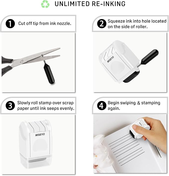 Miseyo Dashed Handwriting Lines Practice Roller Stamp,Self-Inking Line Rolling Stamps for Kids Writing - White