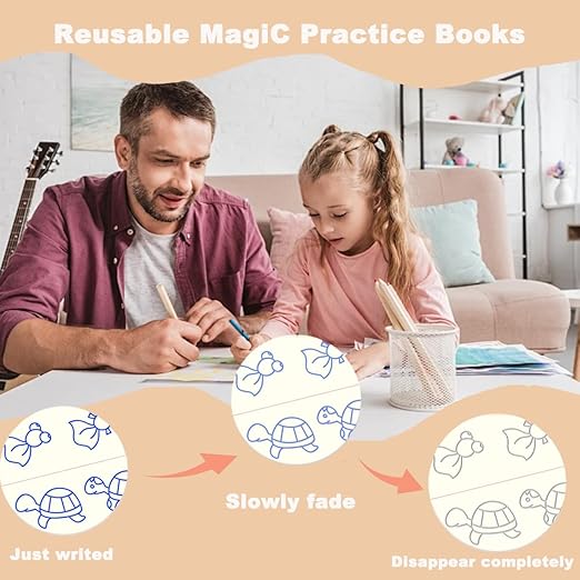 Magic Grooved Handwriting Book Practice,Practice Copybook,Handwriting Practice Copybook,Reusable Practice Book for Preschool Age 3-8 Back to School Supplies (4 Large and 4 Small Books with Pens)