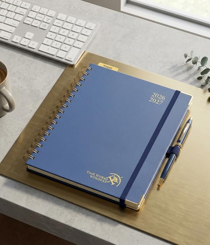 POPRUN 2026-2027 Monthly Planner, 18 Month Calendar (July 2026-Dec 2027), 7.5" x 9.5" B5 Spiral Hardcover Organizer with Dotted Note Pages, Professional Appointment Book for Business Office, Students & Teachers - Navy Blue
