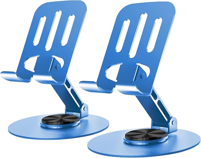 Universal Metal Cell Phone Stand, Multi-Angel Adjustable 360° Rotation Non-Slip Metal Phone Stand Compatible with iPhone 17 16 Pro Max and All Smartphones (Blue&Blue)