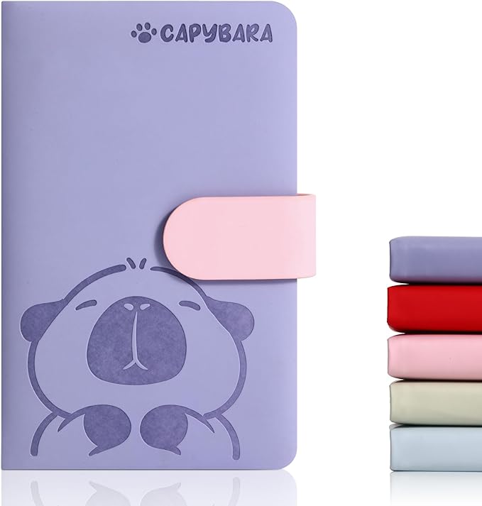 BOBO RABBIT Blank Journal Small Pocket Leather Notebook No Lines for Drawing Plain Sketch Book Cute Cartoon Capybara Unlined Journal for Travel Work School, 200 Pages, 3.7"X5.9"