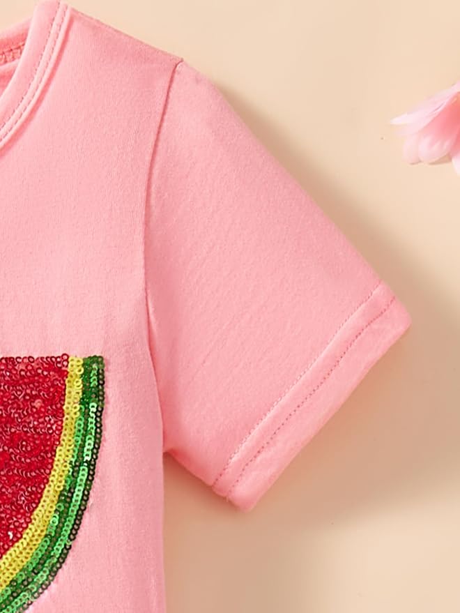 Little Girls Skirt Set - 2 Piece Short Sleeve Top Shirred Tiered Skirt Outfit Girls Spring Summer Clothes 3-8 Years