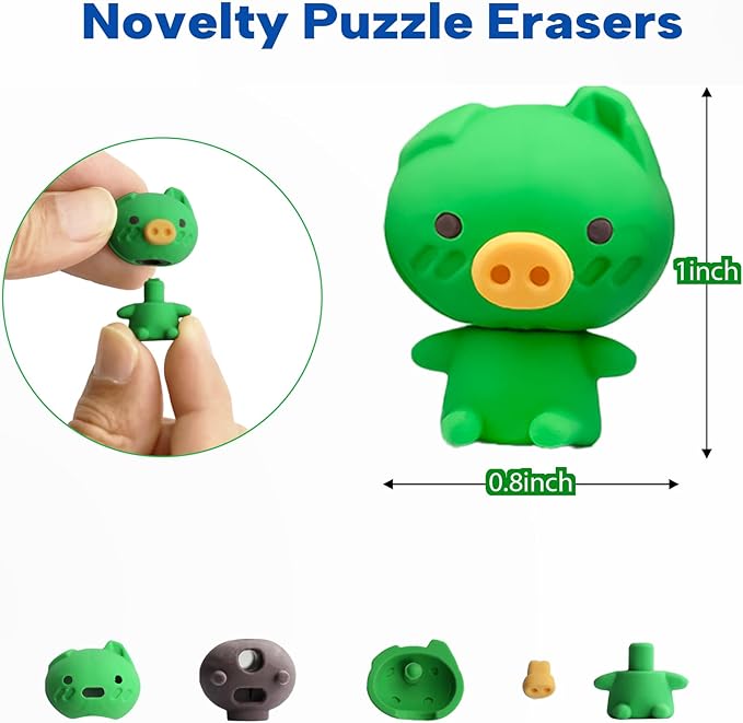 GOMIMEOR Animal Erasers for Kids, 35 Pcs Animal Pencil Erasers Bulk, Puzzle Eraser for Classroom Prizes and School Supplies, Random Assorted