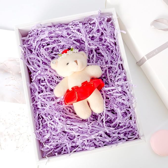 LKQBBSZ Crinkle Cut Paper Shred Filler, Raffia Paper Shredded Paper Stuffing for Gifts Wrapping Baskets Box Filling Easter Party Supply (Purple)