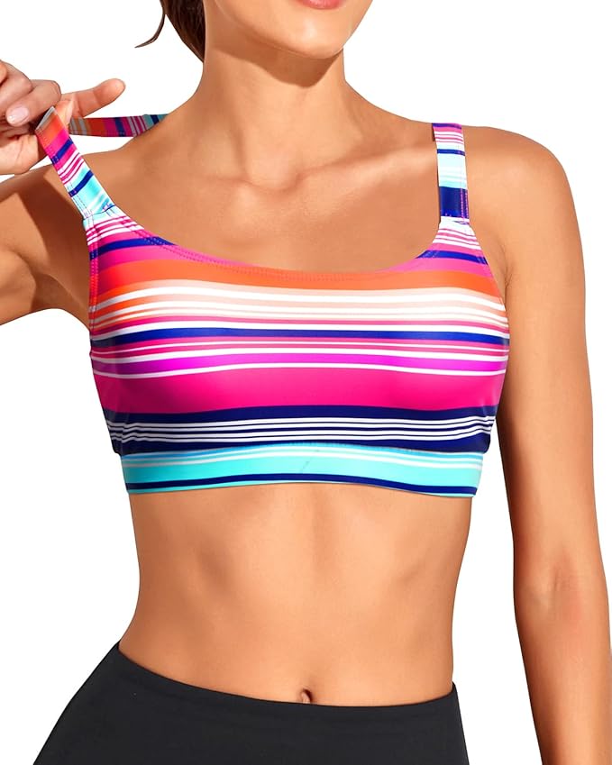 Tempt Me Women Sports Bra Bikini Tops Scoop Neck Bathing Suits Top Padded Swim Crop Tops Only