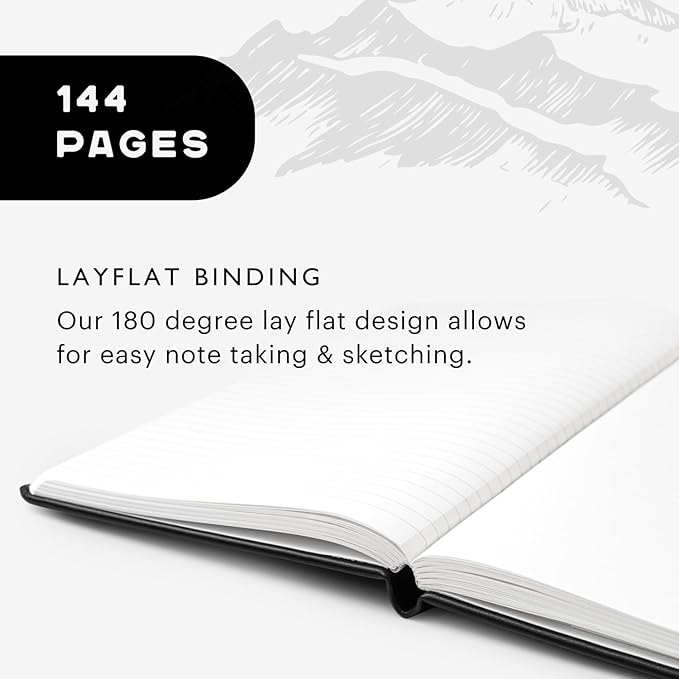 Stone Journal Chef Notebook – 13 × 21 cm Waterproof Paper, 144 Pages, Half Lined & Half Blank, Vegan Leather Hardcover, Kitchen Conversions, Premium Journal (Black)