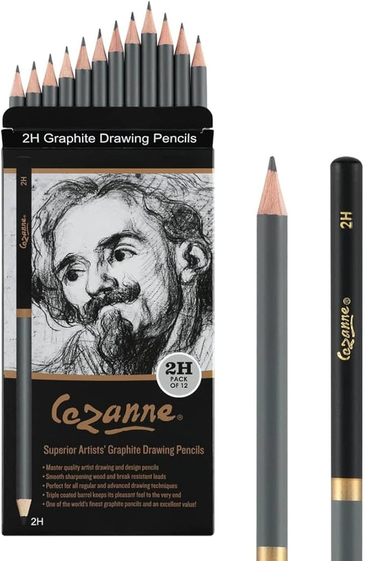 Cezanne Graphite Drawing Pencils Set - 2H, Set of 12 Break-Resistant Graphite Lead, Easy-to-Sharpen Sketch Pencils, Master Artist Quality Graphite Pencils for Technical and Artistic Drawing