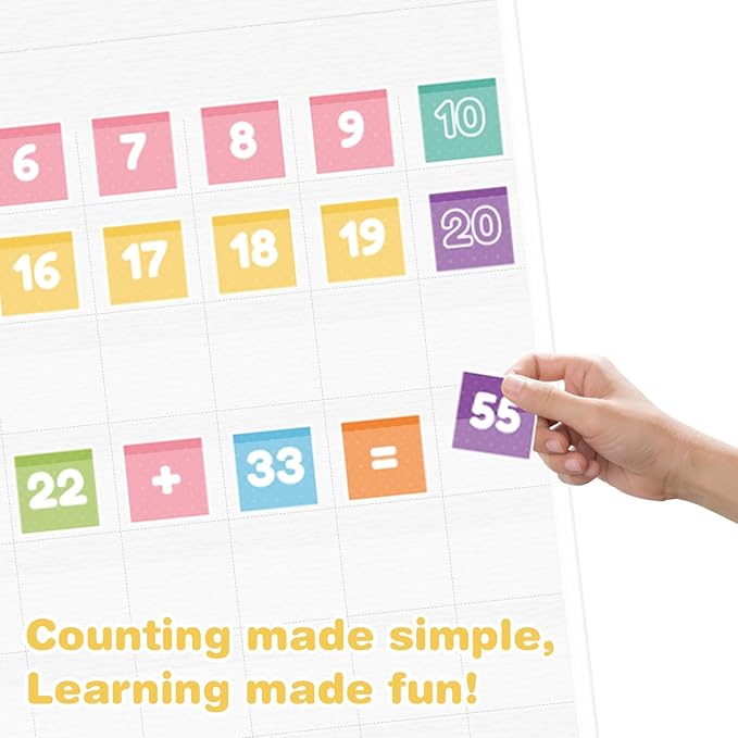 Hundred Pocket Chart, Hundreds Chart with 139 Number Cards Counting Pocket Chart Number Chart 1-100 for Kids for Wall Classroom Counting Organizer for Teacher Kids Classroom Home(White)
