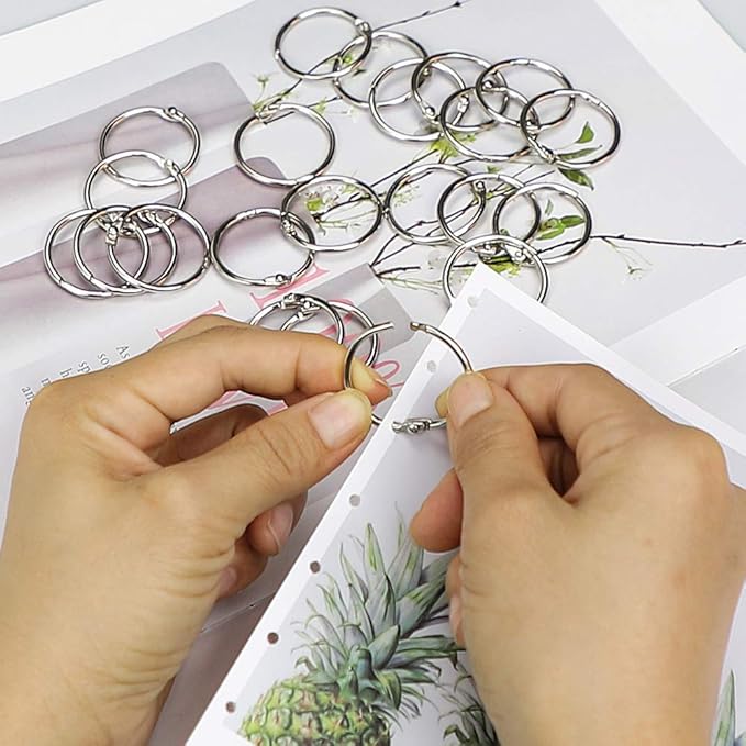 Binder Rings 1 Inch 100 pcs-Sturdy Book Rings-Loose Leaf Binder Ring for Index Cards Flashcards and Paper-Nickel Plated Metal Rings for Office School Supplies-Heavy Duty Silver Paper Rings
