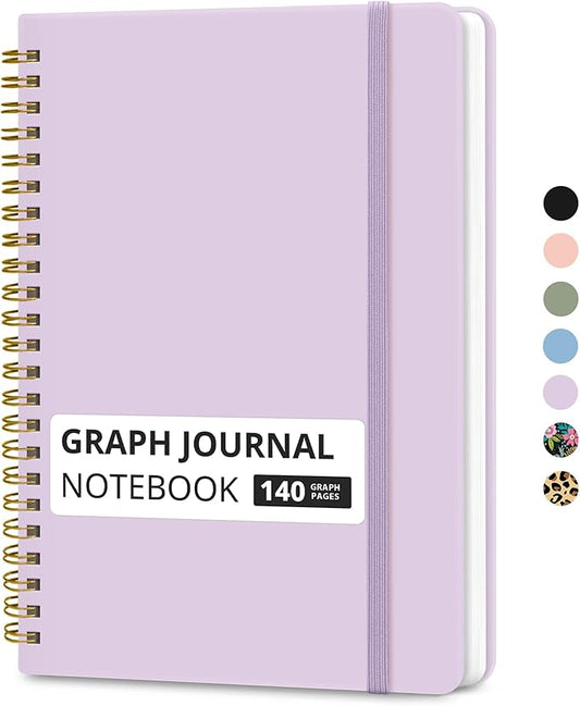 Taja Graph Spiral Journal Notebook for Women & Men, 140 Pages, Graph Paper Hardcover Notebook for Planning & Tracking, Journals for Graphing, A5(5.7" x 7.9") – Purple