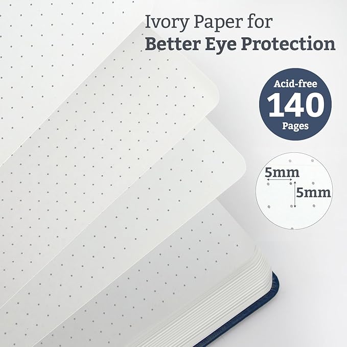 2Pack Bullet Dotted Journal Hardcover Notebook, A5 140 Pages 120Gsm Thick Paper for School,Note Taking,Work,Diary，5.7''*8.3'',Navy