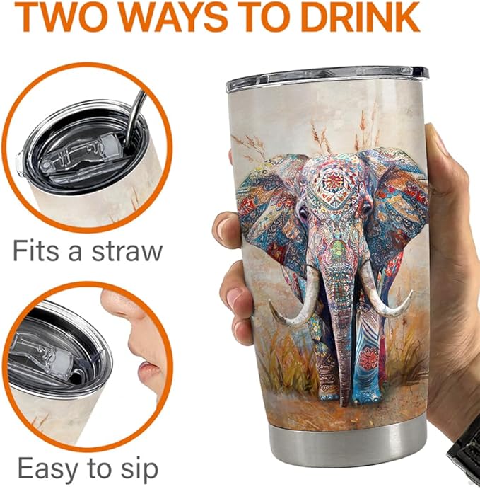 SANDJEST Elephant Tumbler 20oz Stainless Steel Insulated Coffee Travel Mug Cup for Women Girls on Birthday Christmas Mothers Day