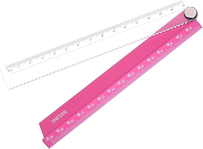 HARFINGTON Folding Straight Ruler 30cm Metric Aluminum Alloy Ruler with Angle Line & Wave Edge Geometric Measuring Tool for Children Architects Study Classroom Office, Red