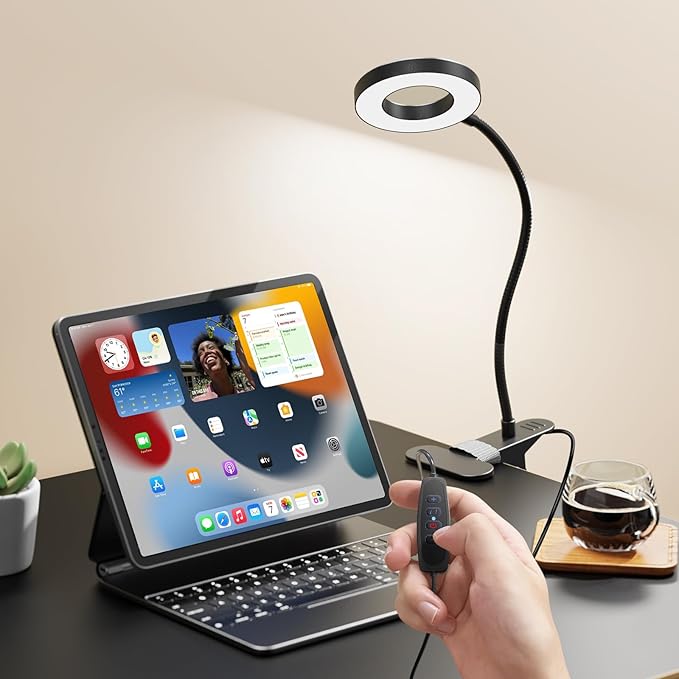 2 Pack LED Clip On Desk Lamp, 360° Adjustable Neck Eye-Caring Clamp Lamp with Memory Function, 3 Color Modes & 10 Brightness Levels for Home, Office, Dorm, Bedroom