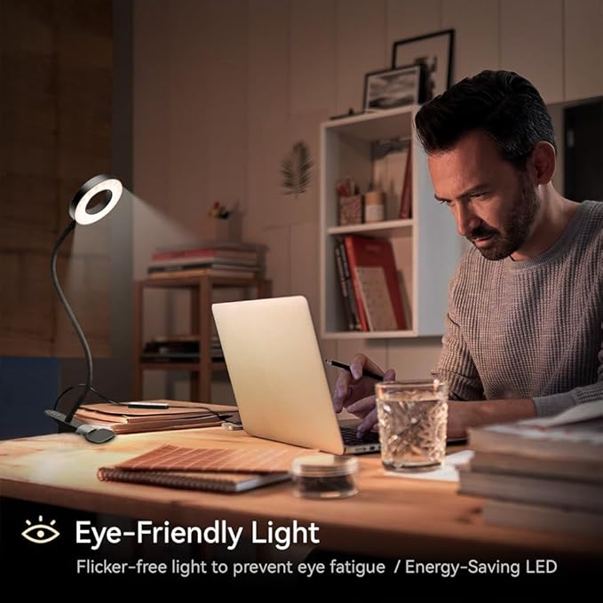 2 Pack LED Clip On Desk Lamp, 360° Adjustable Neck Eye-Caring Clamp Lamp with Memory Function, 3 Color Modes & 10 Brightness Levels for Home, Office, Dorm, Bedroom