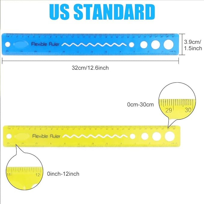 30CM/12inch Unbreakable Clear Rulers Double Scale Bendable Flexible Rubber Rulers Transparent Shatterproof Straight Plastic Ruler,8"/20CM Folding Rulers School,Classroom,Office Kids/Adults(4PCS)
