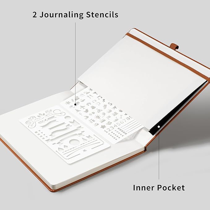 RETTACY Dotted Journal Notebook, 96 Pages, B5 Medium Size (7.6'' x 10''), Leather Hardcover, 100 GSM Thick Paper, for Journaling, Planning, Tracking (Brown)
