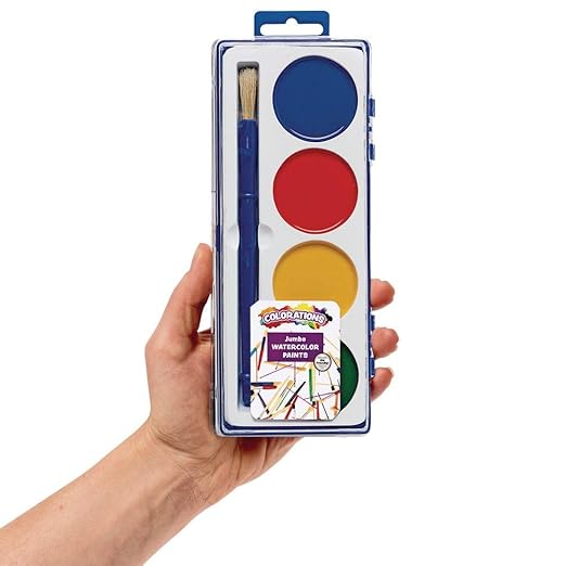 Colorations Best Value Watercolor Set for Beginners - 4 Colors in Plastic Case with Brush