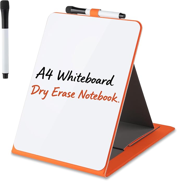Glass Desktop Whiteboard with Reversable Stand, 12×9” Dry Erase White Board Easel with PU Cover Case, A4 Desk Notepad for Home Study Office, Back to School Supplies, Orange, 2026