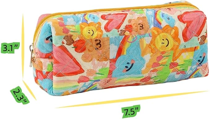Cute Mini Quilted Makeup Bag for Women Travel Cosmetic Bags Lightweight Coquette Aesthetic Floral Toiletry Organizer Case (Green Leaf)