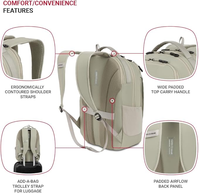 SwissGear Shield Laptop Backpack, Sage Gray, 18.5"x12"x6"