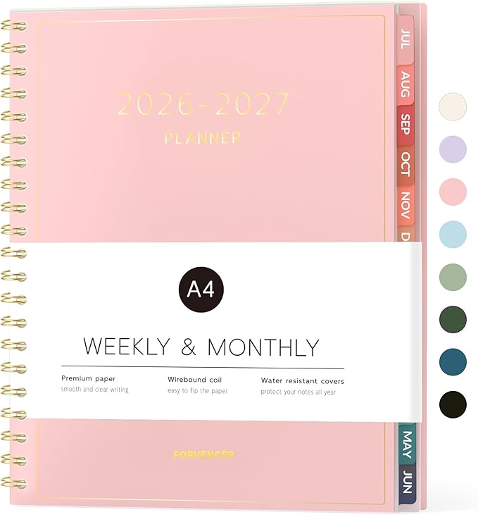 Forvencer Academic Planner 2026-2027, Weekly & Monthly Calendar Planner, July 2026-June 2027, 8.5" X 11", Daily Agenda Book, Flexible Cover Notebook, College School Teacher Student Organizer A4, Pink