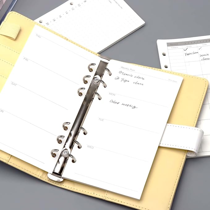 NatSumeBasics A6 Refills Paper 3.5" x 6.5" Undated Weekly Binder Planner Inserts 90 Sheets 6 Holes Pocket Notebook Papers for Personal Travel Journal Diary (A6 Weekly)
