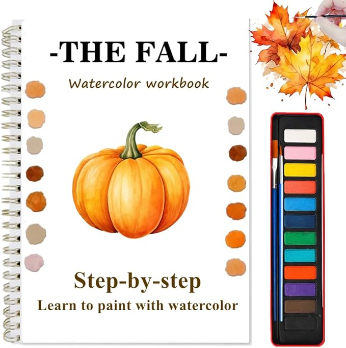 Watercolor Workbooks for Beginners, Water Coloring Book Beginner Friendly Watercolor Paint Set Art Crafts Painting Kit Gift for Adults, Any Level Artist (Autumn, with Paint Set)
