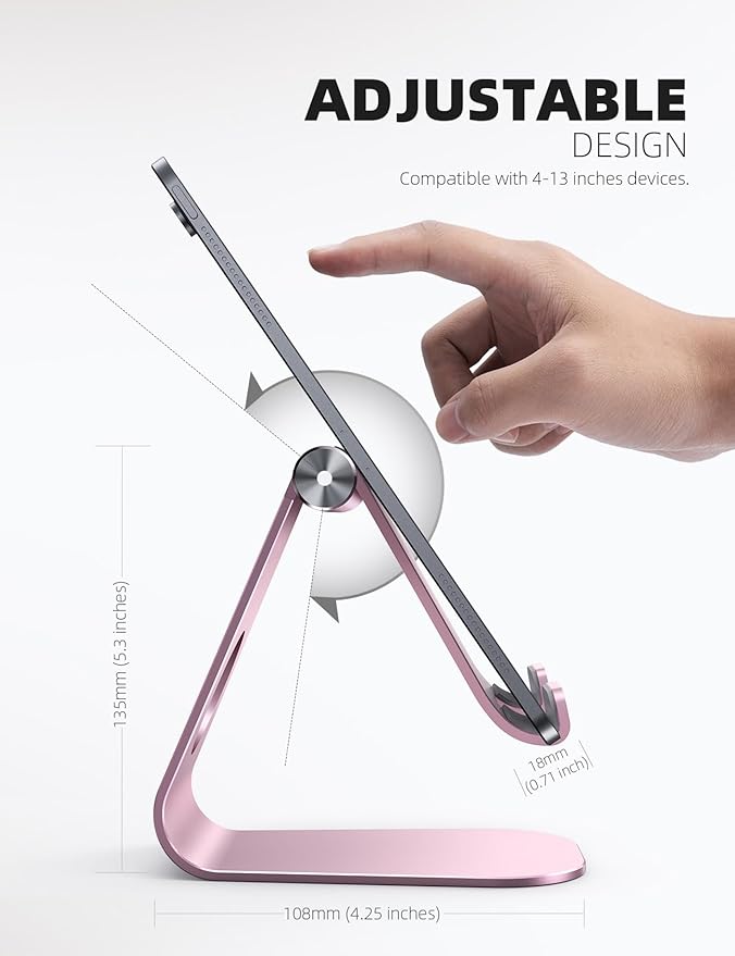 Lamicall Tablet Stand Adjustable, Tablet Stand : Desktop Stand Holder Gifts Compatible with Tablet Such as iPad 2018 Pro 9.7, 10.5, Air Mini 4 3 2, Kindle, Nexus, Tab, E-Reader (4-13'') - Rose Gold