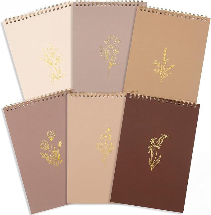Gueevin 6 Pack Steno Pads, Top Spiral Notebooks 6 x 9 Inches,Brown