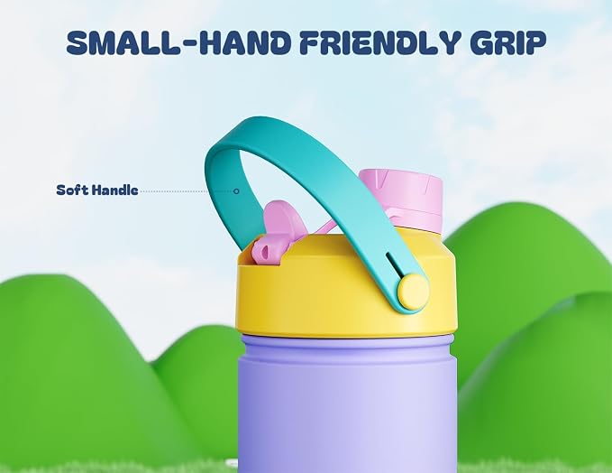 12 oz Stainless Steel Water Bottle for Girls: 2-in-1 Straw Spout Lid, Leakproof, BPA-Free, Cold 24H, Car Cupholder Friendly, Cute Insulated Cup for School, Play, Birthday Gift for Kids (Tangled Shine)