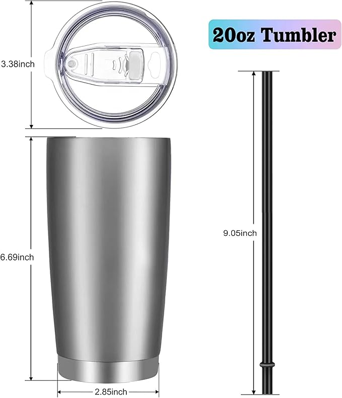 VEGOND 20oz Tumbler with Lid and Straw Stainless Steel Tumbler Cup Bulk Vacuum Insulated Double Wall Travel Coffee Mug Powder Coated Coffee Cup, Stainless, 12 Pack