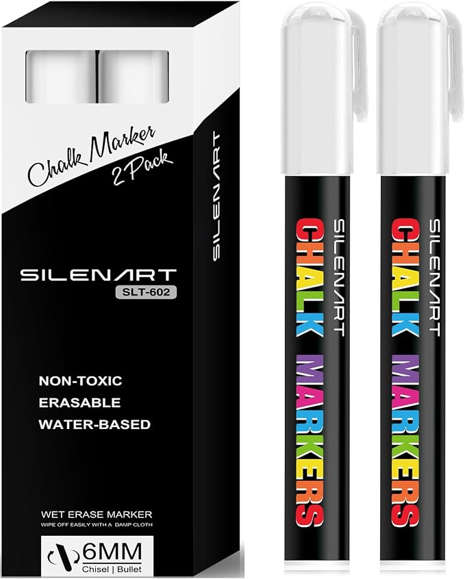 SILENART White Liquid Chalk Markers - Chalk Markers White - Dry Erase Markers Pen - for Chalkboard Signs, Windows, Blackboard, Glass