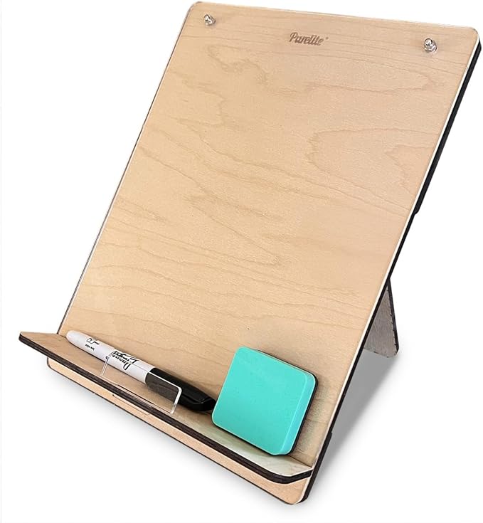 Wood and Acrylic Easel Style Dry Erase Board and Book/Tablet Holder for Home and Office | Portable Whiteboard for Students and Teachers | Marker and Eraser Included (Baltic Birch)