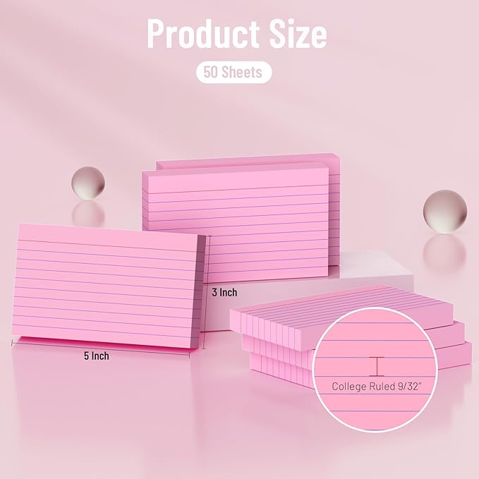 500 Count Index Cards 3x5 Inch Colored Ruled Lined Heavyweight Flash Cards Study Cards with Sturdy Cardstock Durable Flashcards Note Cards for Note Taking, Language Learning, School & Office Supplies
