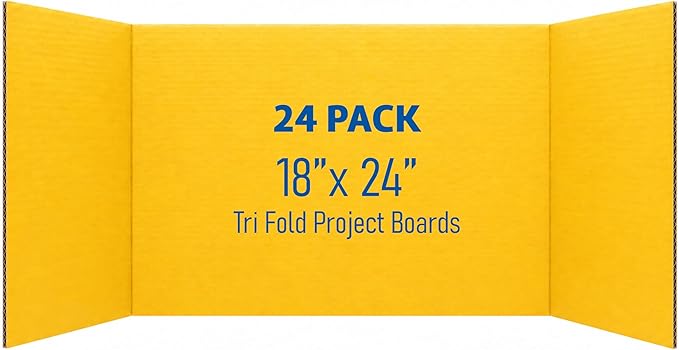 Flipside Products 18" x 48" Yellow Project Boards, Pack of 24, Trifold, Presentation Board, DIY Projects, Small Display, Science Fair, Classroom, Clubs, 4H, Graduation