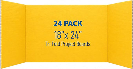 Flipside Products 18" x 48" Yellow Project Boards, Pack of 24, Trifold, Presentation Board, DIY Projects, Small Display, Science Fair, Classroom, Clubs, 4H, Graduation