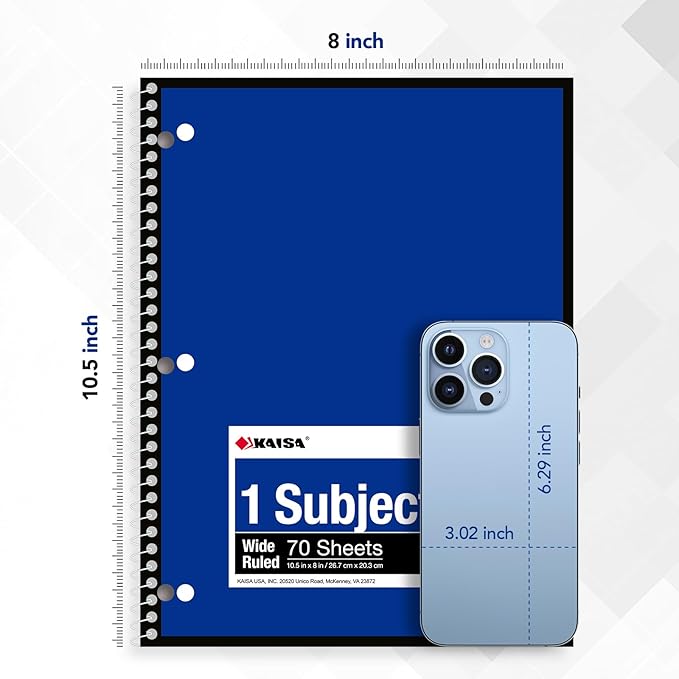 KAISA Spiral Notebooks bulk 1 Subject Note Books,70 Sheets 6 Vibrant Color Options, 8 Pads Per Color – Abundant Stock for All Your Needs 10.5x8in Wide Ruled, Paper Note Books Home School Supplies for Students Office, 1Carton of 48Books