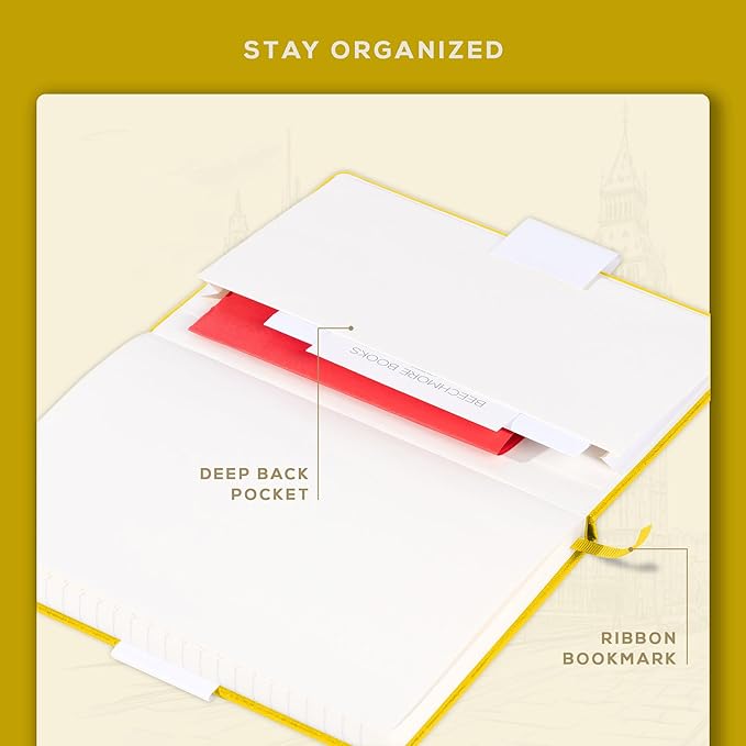 BEECHMORE BOOKS A5 Dotted Journal – 160gsm Thick Paper No-Bleed Bullet Notebook – Hardcover Dot Grid Logbook with Presentation Gift Box – Vegan Leather Sketchbook for Artists & Professionals