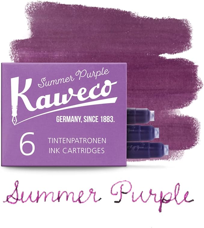 Kaweco Fountain Pen Ink Cartridges Summer Purple Pack of 6 | Premium Ink with Short Standard Cartridges in Purple | Vegan Cruelty Free Water Soluble Calligraphy Lettering Writing