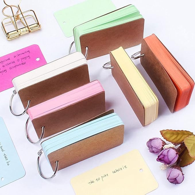 Revision Study Cards, Mini Index Cards, Blank Flash Cards with Binder Ring, Memo Scratch Pads Bookmark DIY Greeting Card, 9cm x 5.5cm, 50 Sheets/Pack - Yellow