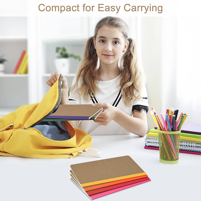 ZCZN 100 Pack Composition Notebooks Bulk, A5 Kraft Cover Lined Journals with Rainbow Spines for School, Business, Work and Daliy Use (100, 10 colors)
