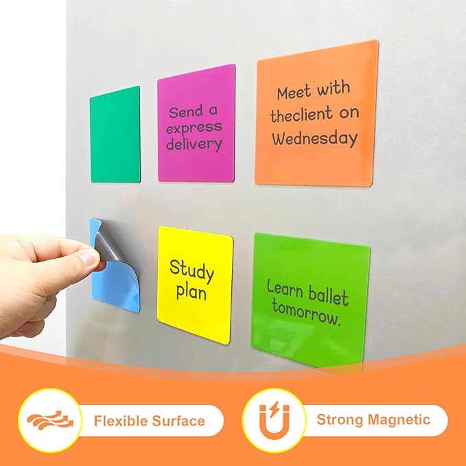 36Packs Reusable Magnetic Sticky Notes, 3" x 3" Dry Erase Magnets Labels, Widely Use to Post Notes for Whiteboard, Fridge, Locker, Cabinet, Door - Office & Classroom Supplies