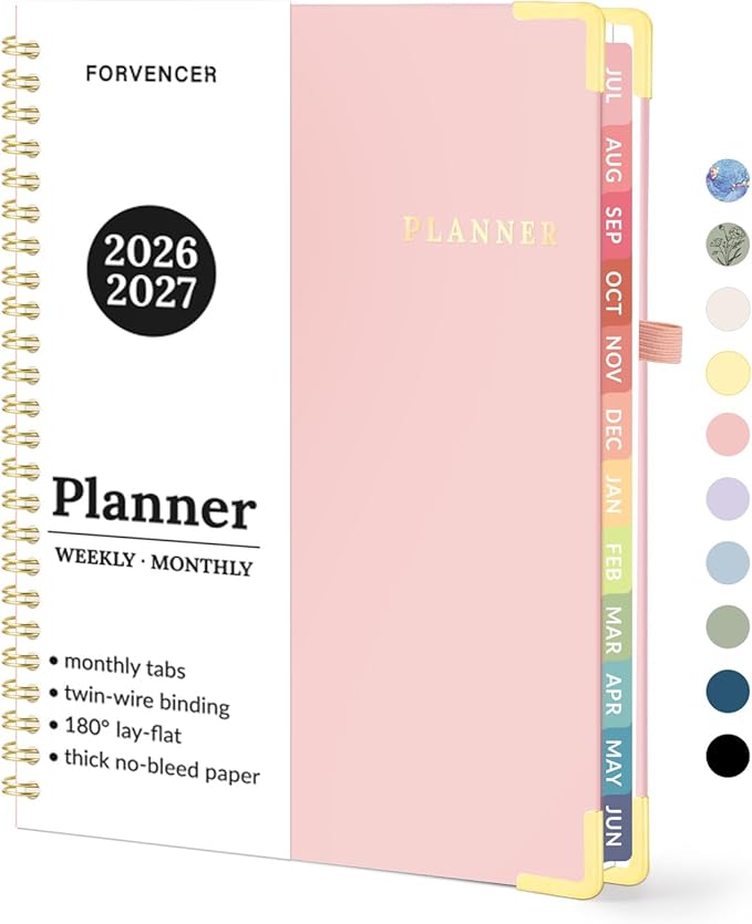 Forvencer Academic Planner 2026-2027, July 2026-June 2027 Weekly & Monthly Hardcover Calendar Planner, 6" X 8", Daily Agenda Book, School Office Notebook College Teacher Student Organizer A5, Pink